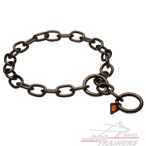 קולר חנק עשוי מנירוסטה עם חוליות בינוניות בציפוי שחור, 4 מ״מ - FOR DOG TRAINERS- ISRAEL