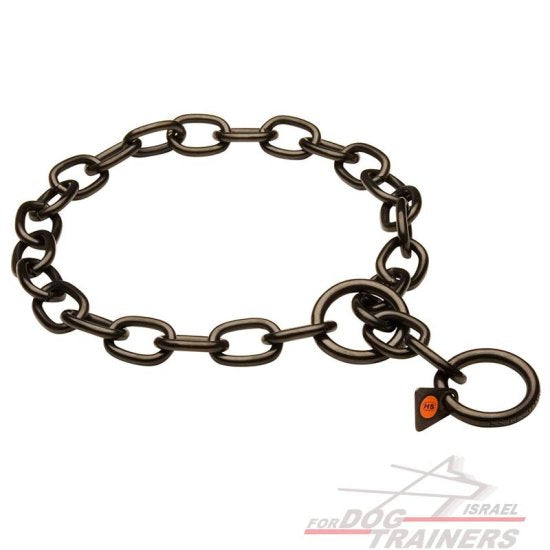קולר חנק עשוי מנירוסטה עם חוליות בינוניות בציפוי שחור, 4 מ״מ - FOR DOG TRAINERS- ISRAEL