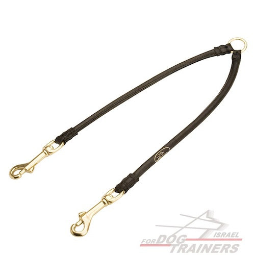 רצועת עור לכלב מעוגלת לטיולים עם 2 כלבים - FOR DOG TRAINERS- ISRAEL