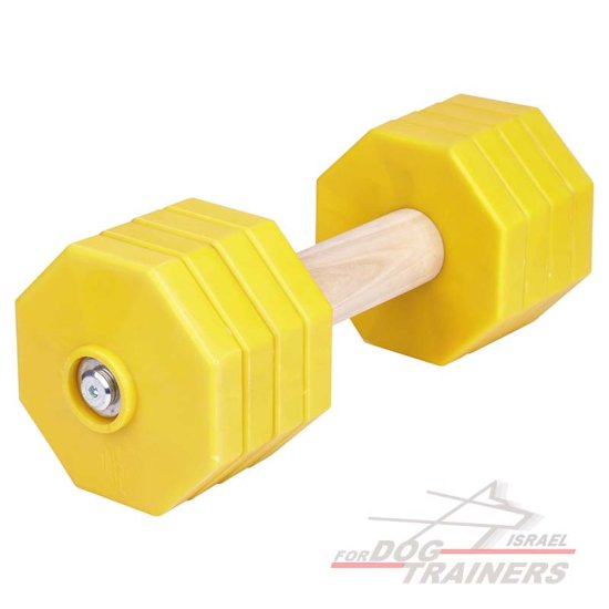 משקולת עץ לאילוף כלבים עם צלחות משקל צהובות נשלפות - 2 ק"ג - FOR DOG TRAINERS- ISRAEL
