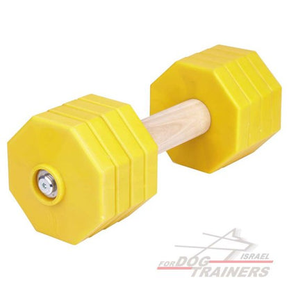 משקולת עץ לאילוף כלבים עם צלחות משקל צהובות נשלפות - 2 ק"ג - FOR DOG TRAINERS- ISRAEL