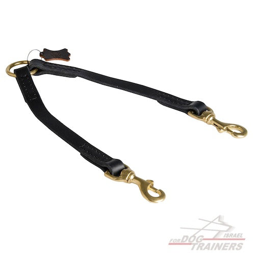רצועה לכלב תפורה מעור לטיולים קלים עם 2 כלבים - FOR DOG TRAINERS- ISRAEL