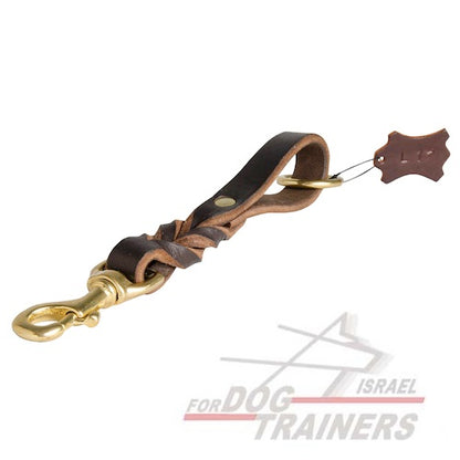 רצועת עור לכלב קלועה וקצרה (רצועת לולאת משיכה) - FOR DOG TRAINERS- ISRAEL