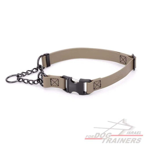 קולר חצי חנק מתכוונן לכלב מביאוטן - עם פתיחה מהירה בצבע מדבר+ מנגנון מושחר תוצרת גמרניה - FOR DOG TRAINERS- ISRAEL
