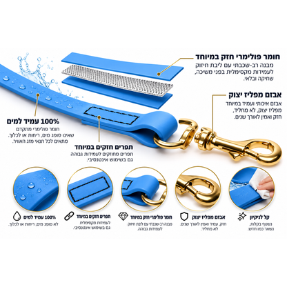 רצועת ביאוטן לכלב עמידה למים - אינפוגרפיקה עם יתרונות הפולימר העמיד - FOR DOG TRAINERS ישראל