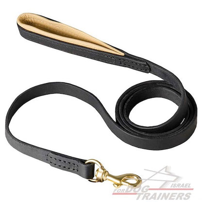 רצועת עור לכלב נוחה במיוחד עם חומר תומך על הידית - FOR DOG TRAINERS- ISRAEL
