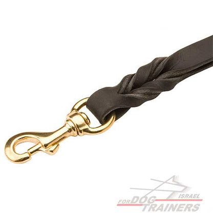 רצועת עור לכלב קלועה עם ידית נוספת - FOR DOG TRAINERS- ISRAEL