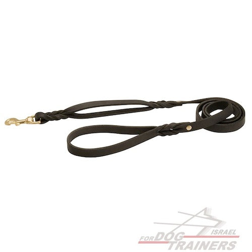 רצועת עור לכלב קלועה עם ידית נוספת - FOR DOG TRAINERS- ISRAEL