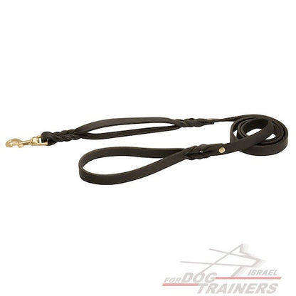 רצועת עור לכלב קלועה עם ידית נוספת - FOR DOG TRAINERS- ISRAEL