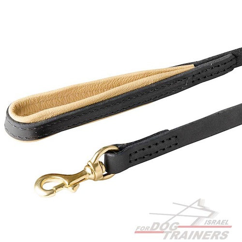 רצועת עור לכלב נוחה במיוחד עם חומר תומך על הידית - FOR DOG TRAINERS- ISRAEL