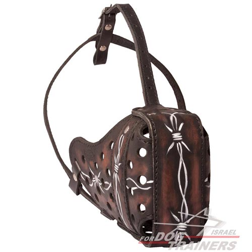 Model: M77BW1108 Leather Dog Muzzle Blue Fire Painted - FOR DOG TRAINERS- ISRAEL