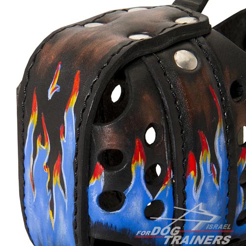 מחסום פה לכלב אופנתי מעור בצביעה ידנית - FOR DOG TRAINERS- ISRAEL