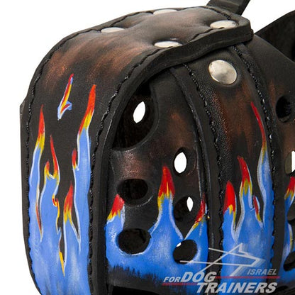 מחסום פה לכלב אופנתי מעור בצביעה ידנית - FOR DOG TRAINERS- ISRAEL