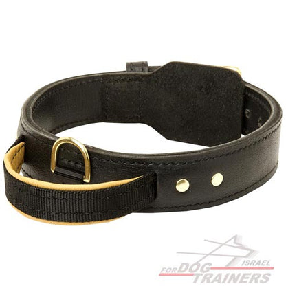 קולר לכלב מעור דו-שכבתי עם ידית אחיזה נוחה - FOR DOG TRAINERS- ISRAEL