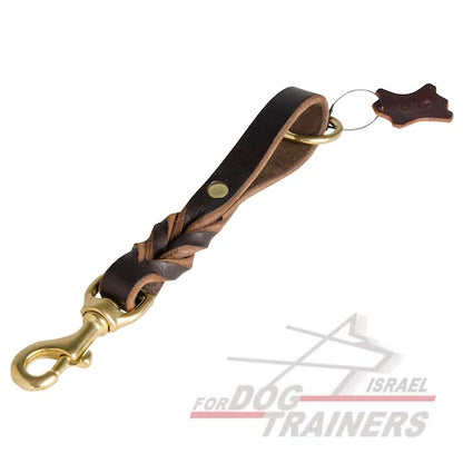 רצועת עור לכלב קלועה וקצרה (רצועת לולאת משיכה) - FOR DOG TRAINERS- ISRAEL