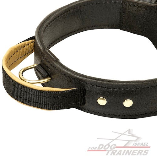 קולר לכלב מעור דו-שכבתי עם ידית אחיזה נוחה - FOR DOG TRAINERS- ISRAEL