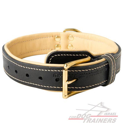 קולר לכלב מעור עם בטנה מנאפה - בסגנון מלכותי - FOR DOG TRAINERS- ISRAEL