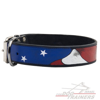 קולר לכלב מעור בצביעה ידנית - גאווה אמריקאית - FOR DOG TRAINERS- ISRAEL